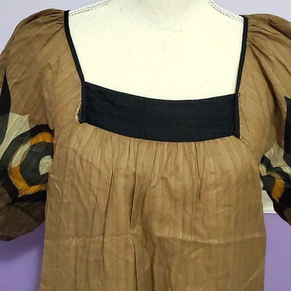 Mossimo Brown Neutrals Boho Print Gauzy Flowy Top - Picture 2 of 7